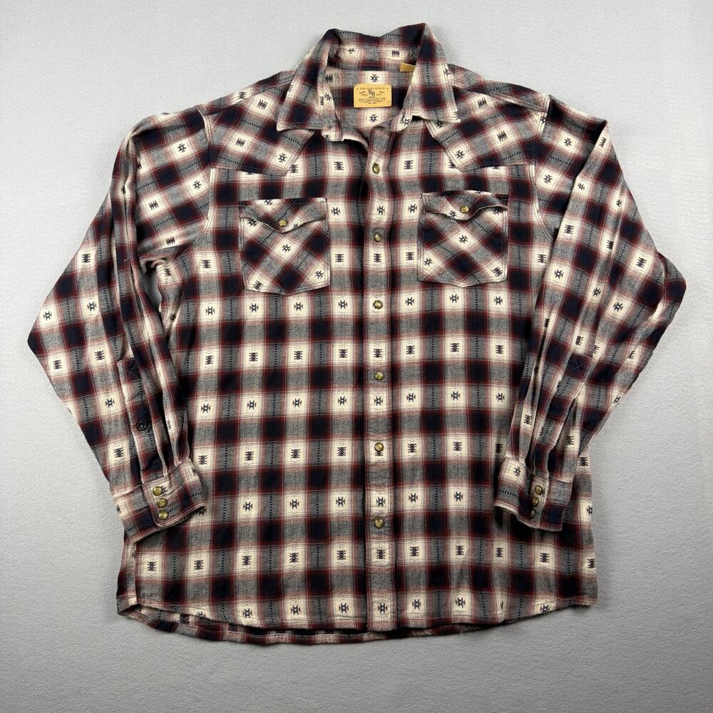 Red Head Ranch Plaid Snap Flannel Shirt L Western